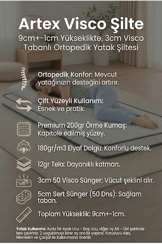 Visco Sünger Şilte 90x200 Yer Yatağı 9 +-1cm Cm Ped Yatak Şiltesi Pedi Topper Mattress