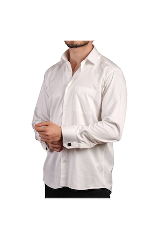 Krem Büyük Beden Rahat Kesim Micro Kumaş Kol Düğmeli Regular Fit Erkek Gömlek - 190-10 001