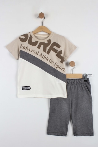 Erkek Çocuk Atletik Baskılı Şortlu Takım-6292-Kahverengi