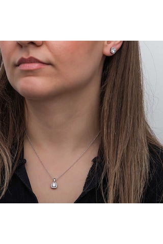 Blackcraft 925 Ayar Gümüş Kare Montür Tek Taş Kadın Set Bc-6f5a83 Beyaz