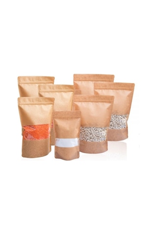 Doypack Kraft Pencereli Kilitli Doypack 16 x 27 CM 500 G 100'lü