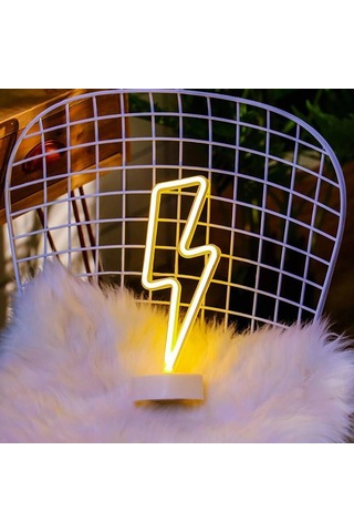 Masa Lambası Dekor Amaçlı Şimşek Şeklinde Pil İle Çalışan Neon Led Lamba Süs .
