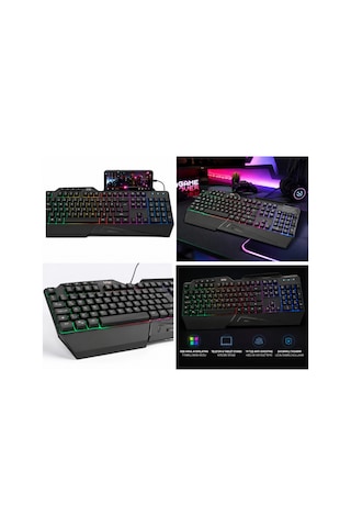 Trio Gkx-99 Rgb Oyuncu Klavyesi Usb Türkçe Q Telefon Standlı Kablolu Gaming Klavye
