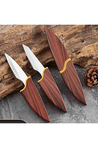 Valkyrie Mini Şef Yemek Bıçağı Ahşap Kılıflı Paslanmaz Çelik Meyve Sebze Soyma Doğrama Bıçağı Diğer