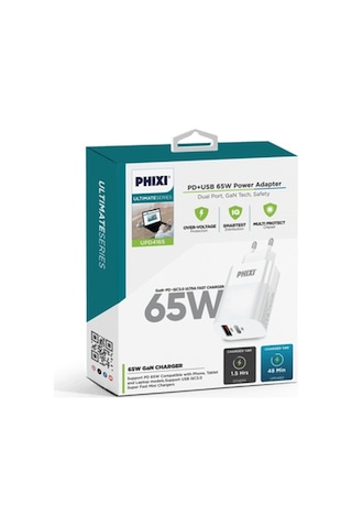 Phixi UPD4165 Ultimate 65 W PD Çift Çıkışlı Hızlı Şarj Adaptörü