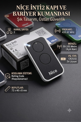 Era Inti2 Garaj, Bariyer Ve Kapı Kumandası - 2 Kanallı 433.92 Mhz Rolling Code Siyah ,bahçe Kapısı Kumandası - Kopyalanamaz Yüksek Güvenlikli