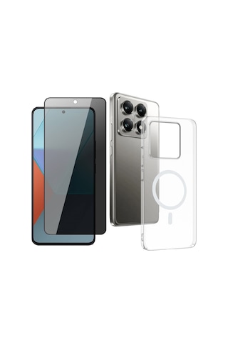 Vendas Xiaomi 14t Pro Kamera Korumalı M-safe Şarj Özellikli Şeffaf Zore London Sert Pc Kapak + Hayalet Ekran Koruyucu Şeffaf
