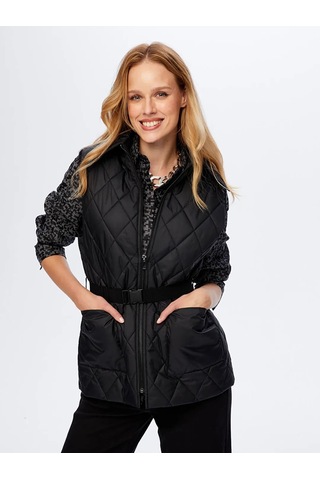 Faik Sönmez Beli Kemer Detaylı Kadın Kapitone Yelek W26kyl003 Siyah