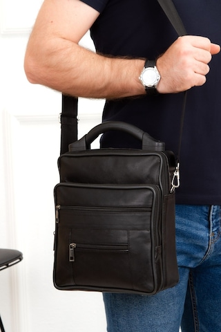 Newish Polo Erkek Hakiki Deri Günlük Omuz Ve El Çantası 22x27 Cm - New099 - Siyah