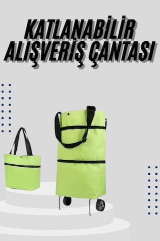 Katlanabilir Tekerlekli Çantalı Çarşı Pazar Arabası Alışveriş Çantası Piknik Çantası Siyah
