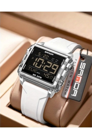 Primepickings Sanda Erkek Digital Saat Kronometre Alarm 5atm Su Geçirmez Transparent White 4 Diğer