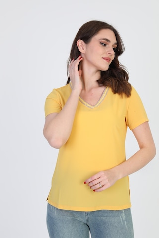 Ella Camelia Kadın Yaka İşlemeli Bluz 9E013 Sarı