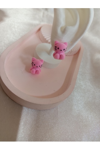 Pembe Peluş Kedili Küpe