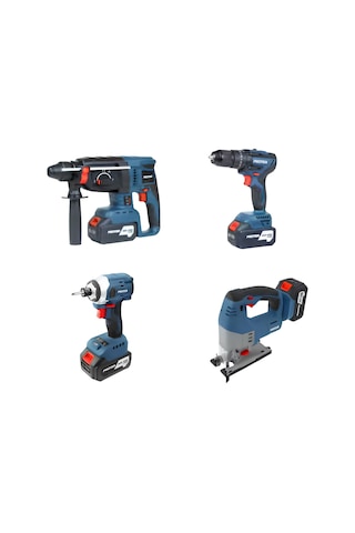 Proter PST-1914 Quatro 4.0AH 20V Li-ion Pil Kömürsüz Şarjlı Dörtlü Makina Set P1EA020