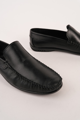 Muggo Wills Hakiki Deri Bağcıksız Erkek Günlük Klasik Loafer Ayakkabı Siyah