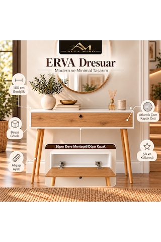 Erva 100 Cm Tek Kapaklı Ahşap Ayaklı Dresuar -beyaz - Atlantik Çam Atlantik Çam - Beyaz