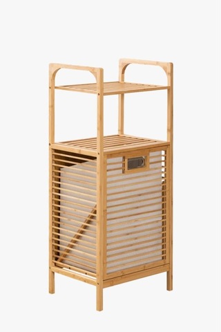 Dekorasyaa Bambu 2 Katlı Çok Amaçlı Banyo Düzenleyici Çamaşır Sepeti Organizer - Krem Krem