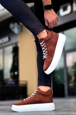 Le10 Bağcıklı Erkek Yüksek Taban Taba Cilt Spor Bot Taba