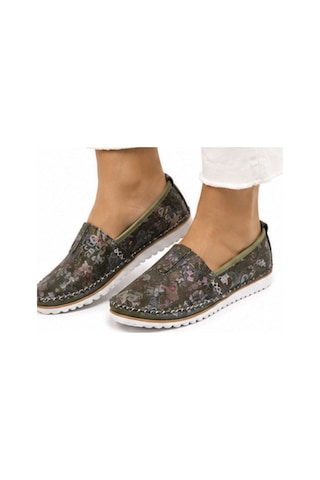 N Napa Shoe Np.108.fç.yeşil.sneaker Napa Shoe Kadın Hakiki Deri Günlük Comfort Ayakkabı Çiçek Desenli Haki