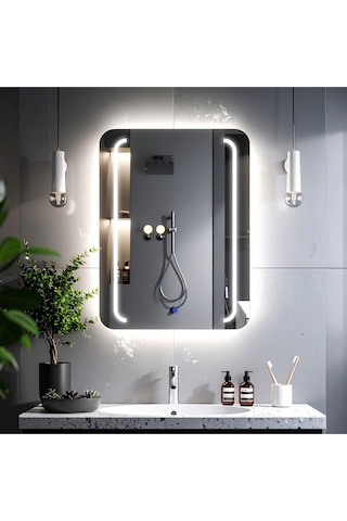 Rectavision Beyaz Led'li Kumlamalı Lavabo & Banyo Aynası Dokunmatik Sensörlü 70 X 45