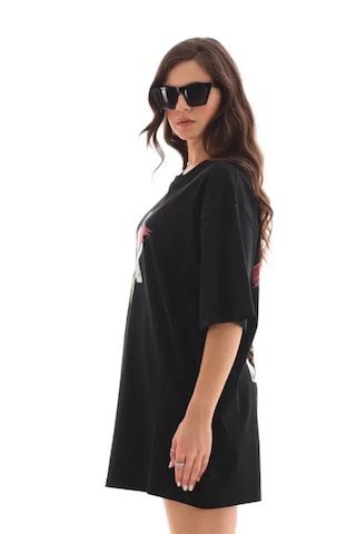 Modi Unisex Bisiklet Yaka Baskılı Oversize T-shirt - Siyah - Mymg112563