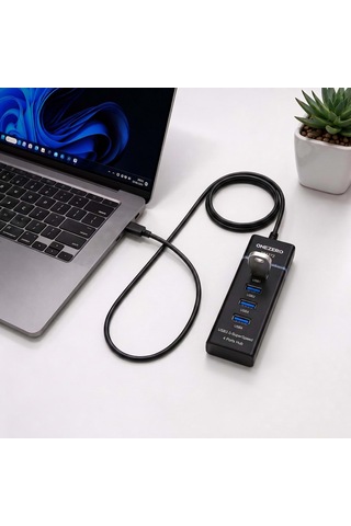 Onezero Zr1272 Type-c Girişli 4 Portlu Usb Hub Çoklayıcı 1x Usb 3.0 + 3x Usb 2.0 1.2 Metre Kablolu Laptop Adaptörü