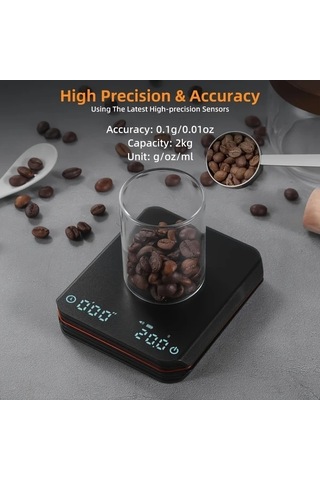 Dashanshop Usb Şarj Edilebilir Kahve Terazisi 2kg 0 1g Hassas Mini Kompakt Drip Espresso Terazisi Ev Ve Dış Kullanım Otomatik Zaman Fonksiyonu Abs Malzeme 350mah Pil -