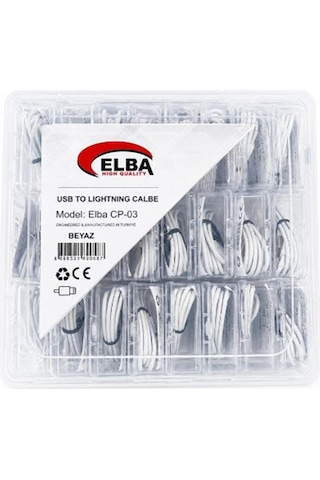 Elba Cp-03 Şeffaf Kutulu Usb To Lightning 24lü Beyaz Şarj Kablosu