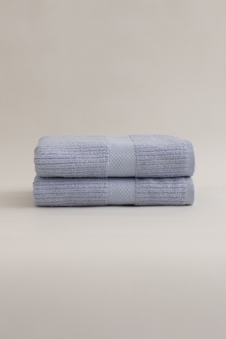 Ivory Mavi Fitilli Mikro Fiber %100 Pamuk 2li El Yüz Havlusu Seti Mavi