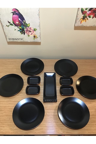 Keramika 11 Parça 6 Kişilik Kahvaltı Takımı Mat Siyah