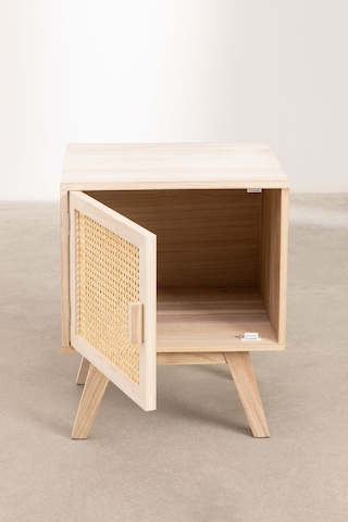 Hazeranlı Rattan Stil Tek Kapaklı Ahşap Komodin Ceviz