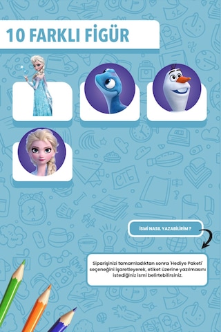 İsim Yazılabilir Elsa Temalı Kişiye Özel Okul Etiketi Kalem & Defter İçin 200 Adet Çoklu