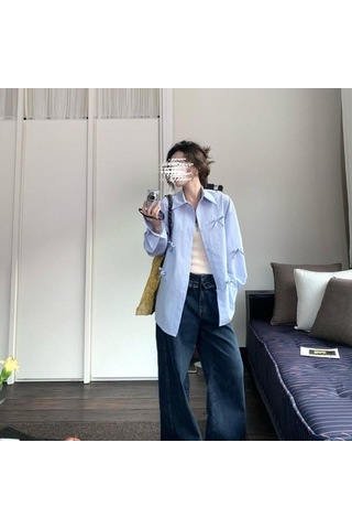 Kadınlar İçin 3d Fiyonklu Mavi Gömlek Kadın Şık Çok Yönlü Günlük Yaka Üst Düz Renk Uzun Kollu Bayan Tek Sıra Düğmeli Gömlekler Sarı