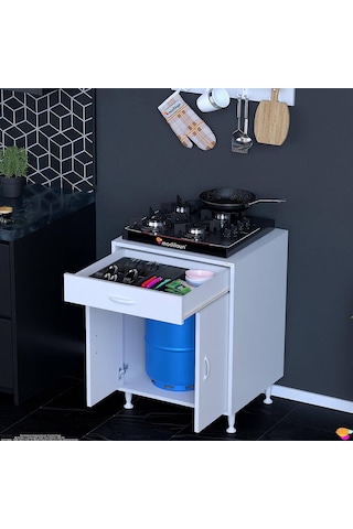Eliusta Lumin Tüp Yuvalı 65 Cm Ankastre Ocak Altı Dolap 65x88x48 Cm Beyaz Dolap Çekmeceli Mutfak Organizeri Beyaz