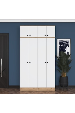 Rani Ea146 Modern Portmanto 8 Kapaklı Raflı Askılı Ayakkabılık Vestiyer Sepet Ceviz - Beyaz