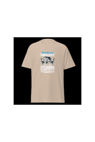 Wildstyle Fresh Fishing Renkli Balık Balıkçılık Deniz Baskılı Unisex Bisiklet Yaka Pamuklu Tişört - Camel