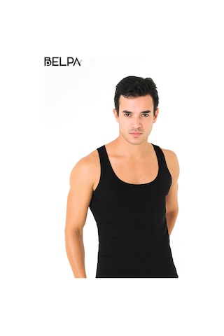 Belpa Ceylanoğlu Ribana Erkek Atlet 6'lı %100 Pamuk Siyah