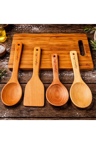 Bk Gift 5li Doğal Ahşap Bambu Kesme Tahtası Ve Servis Seti Kepçe, Pilav Kaşığı, Spatula, Kaşık Mutfak Seti Kobitmeyencom36758 Bk Gift Çok Renkli