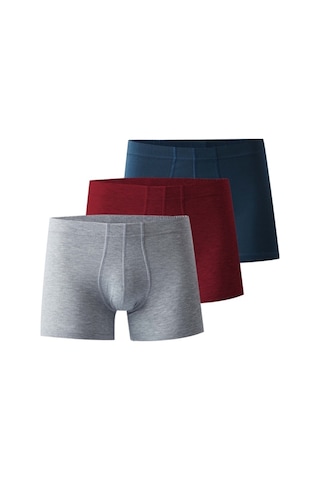 Josejuan 3'Lü Erkek Boxer Koton Likralı Yan Dikişsiz 1001-Gri Melanj - Bordo - Indigo