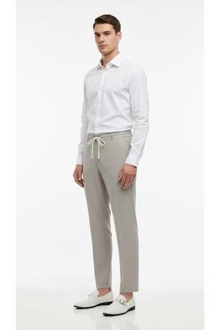 Plus Scorpion Erkek Bağcıklı Lastik Belli Slim Fit Kumaş Pantolon Rahat Kalıp, Günlük & Şık Kombin Pantolonu Açık Gri