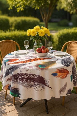 Yuvarlak Tüy Desenli Duck Kumaş Masa Örtüsü 150x150 Cm 11