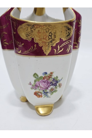 Perlam Limoges Çiçek Desenli Porselen Sepet 27x14x14cm Çok Renkli