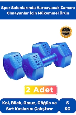 Dambıl Set Özel Plastik Köşeli Spor Egzersiz Vücut Kas Geliştirme Fitness Mavi 5 Kg X 2 Adet
