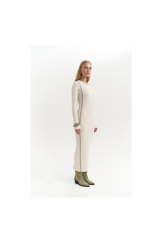 Aston Çizgi Detay Bej Triko Elbise Bej