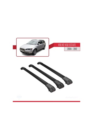 Volvo V50 Estate 2004-2012 Arası İle Uyumlu Ace-1 Ara Atkı Tavan Barı Siyah 3 Adet Bar