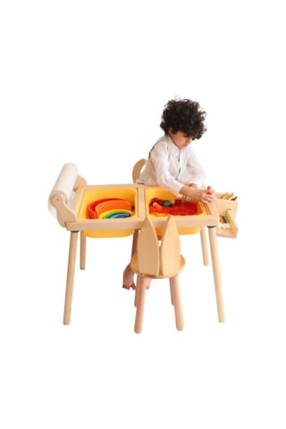 Woodnjoy Rulo Aparatlı Duyusal Etkinlik Masası + 1 Sandalye Beyaz