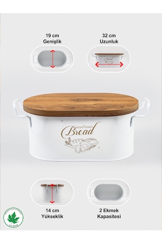 Lin Metal Ahşap Kapaklı Tel Kulplu Metal Ekmeklik - Beyaz