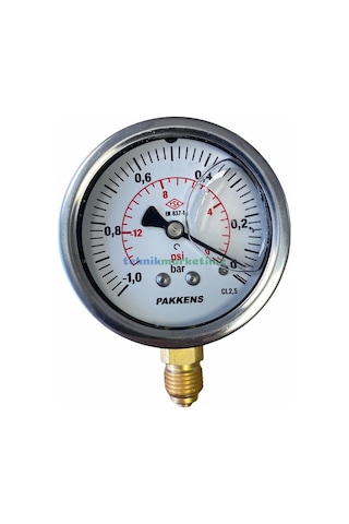 63Mm -1 0 Bar 1 4" Alttan Çıkışlı Gliserinli Vakummetre Pakkens