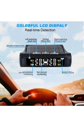 Boatshop1 Kablosuz Güneş Enerjili Tpms Lcd Lastik Basınç İzleme Sistemi 4 Tekerlekli Harici Sensör Otomobil Suv Minibüs