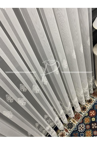 Tül Perde Taç Marka Fesli Desen Etek Bohreli Serpme Desenli Tül-2 Çok Renkli